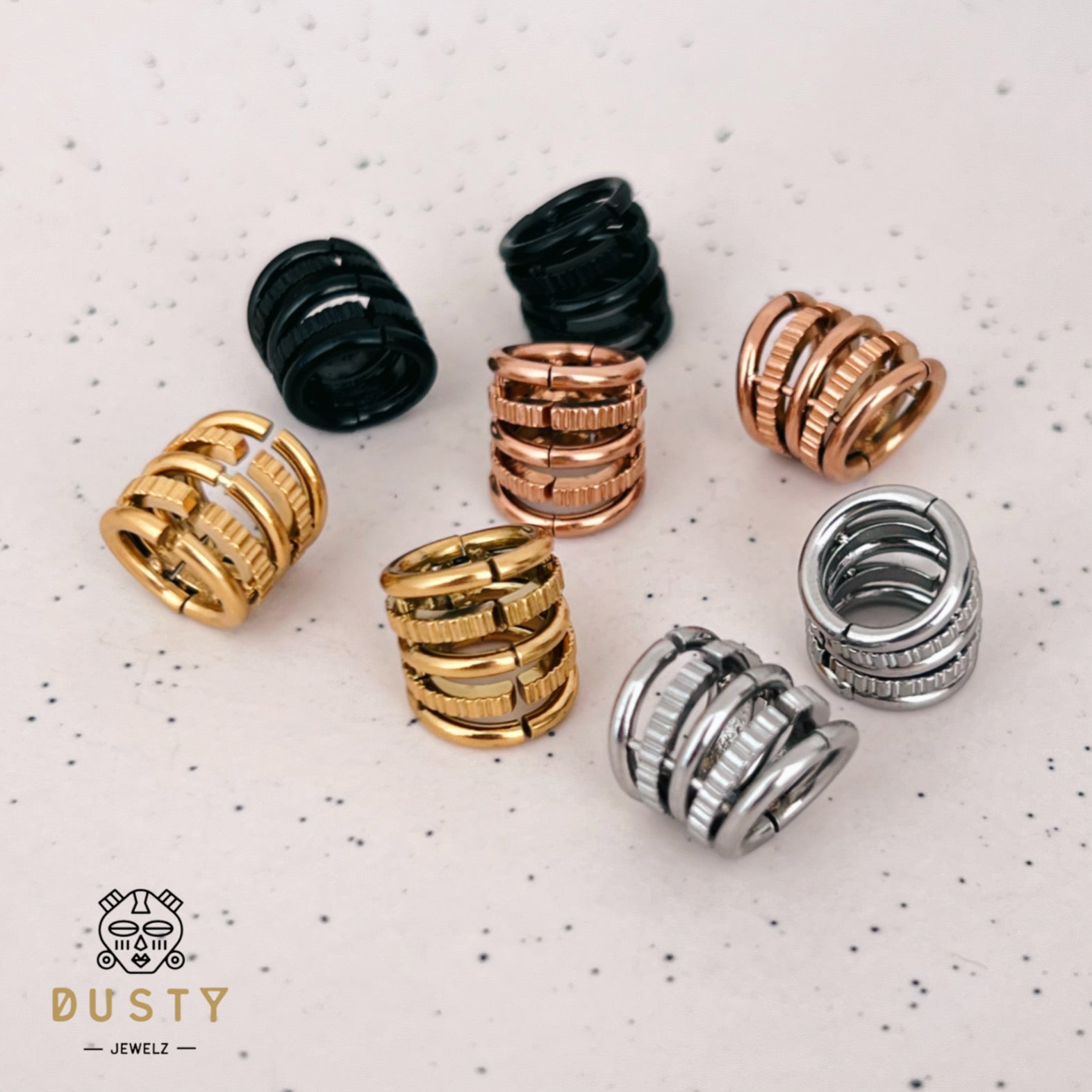 Ringed Lobe Clips | Ear Hangers | Textured Ring Stack Cuffs - DustyJewelz