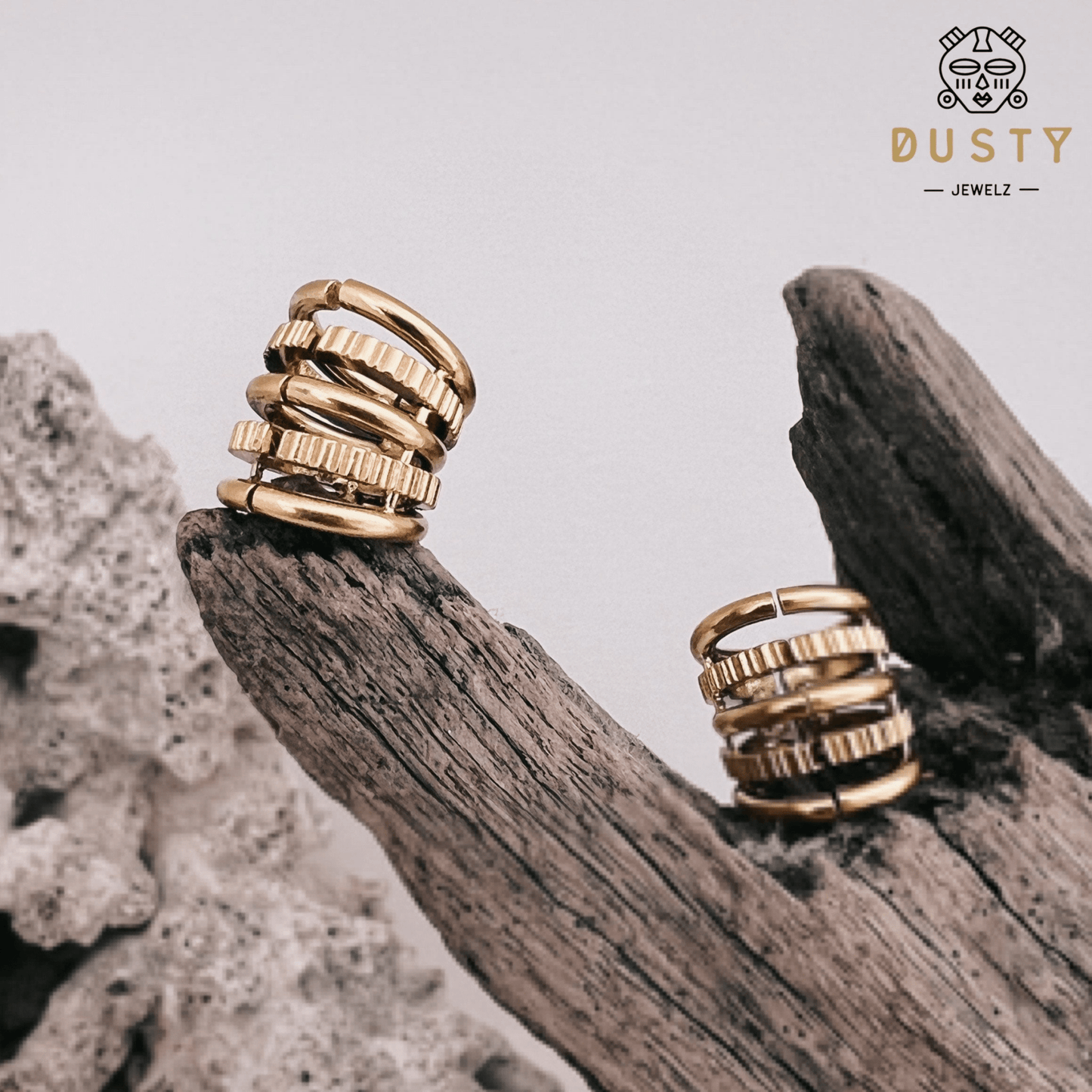 Ringed Lobe Clips | Ear Hangers | Textured Ring Stack Cuffs - DustyJewelz