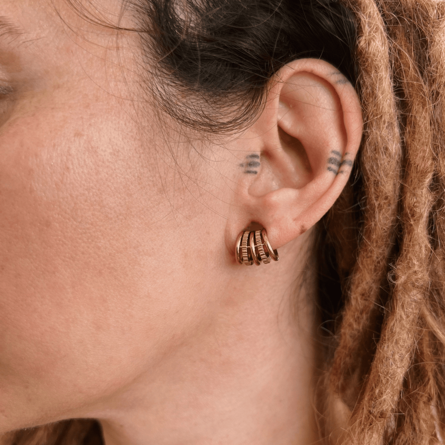 Ringed Lobe Clips | Ear Hangers | Textured Ring Stack Cuffs - DustyJewelz