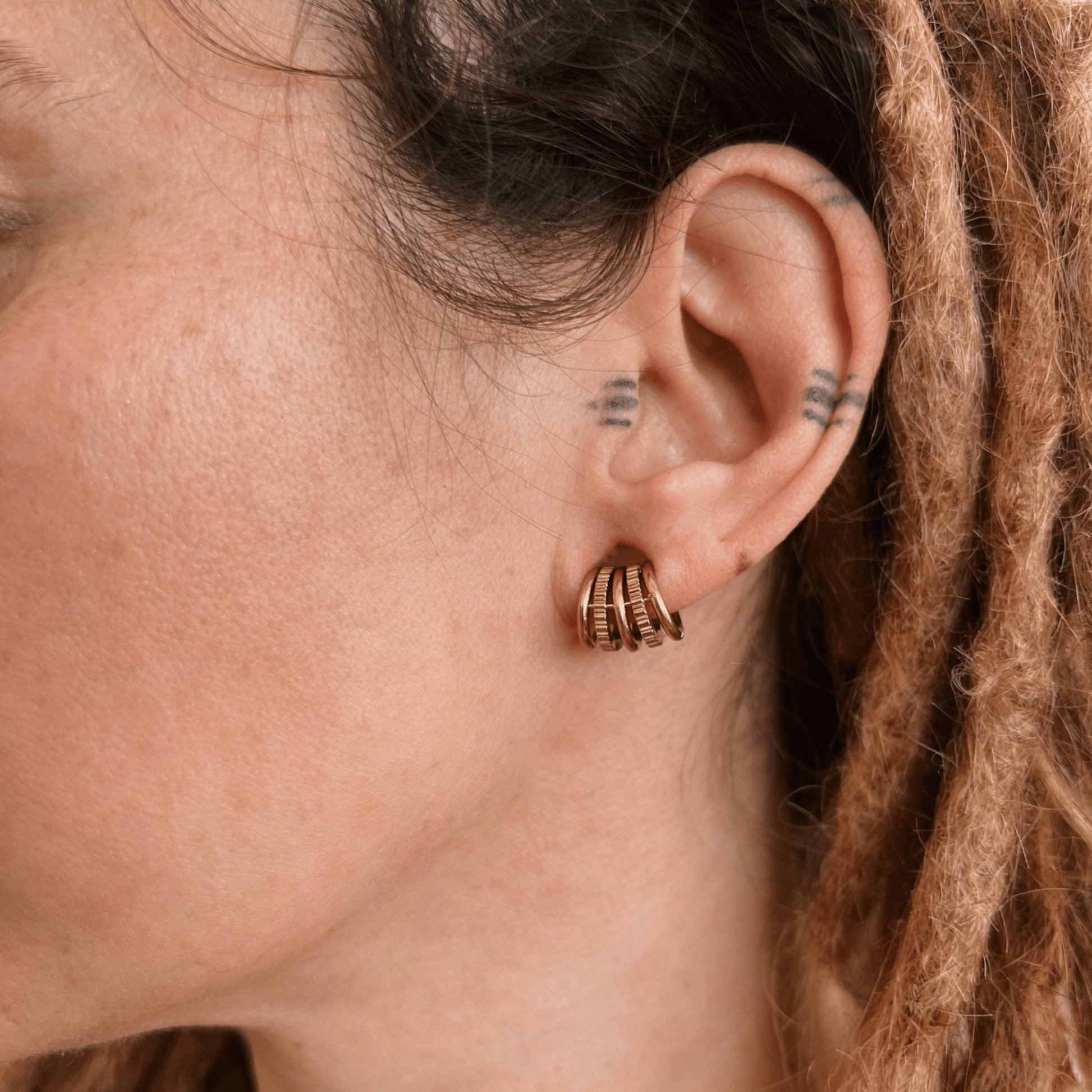 Ringed Lobe Clips | Ear Hangers | Textured Ring Stack Cuffs - DustyJewelz