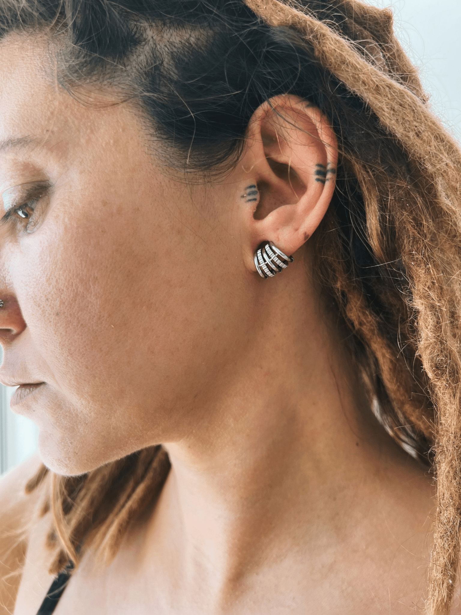 Ringed Lobe Clips | Ear Hangers | Textured Ring Stack Cuffs - DustyJewelz