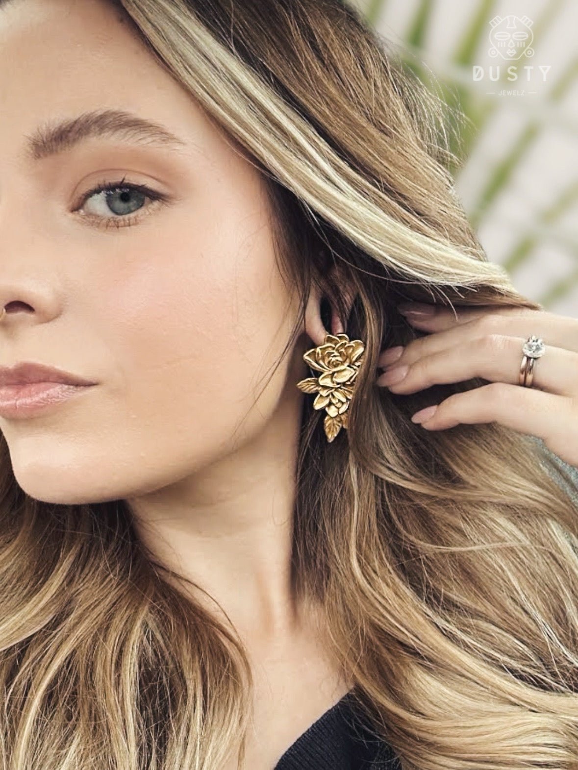 Rose Flower Ear Weights | Floral Lobe Hangers - DustyJewelz