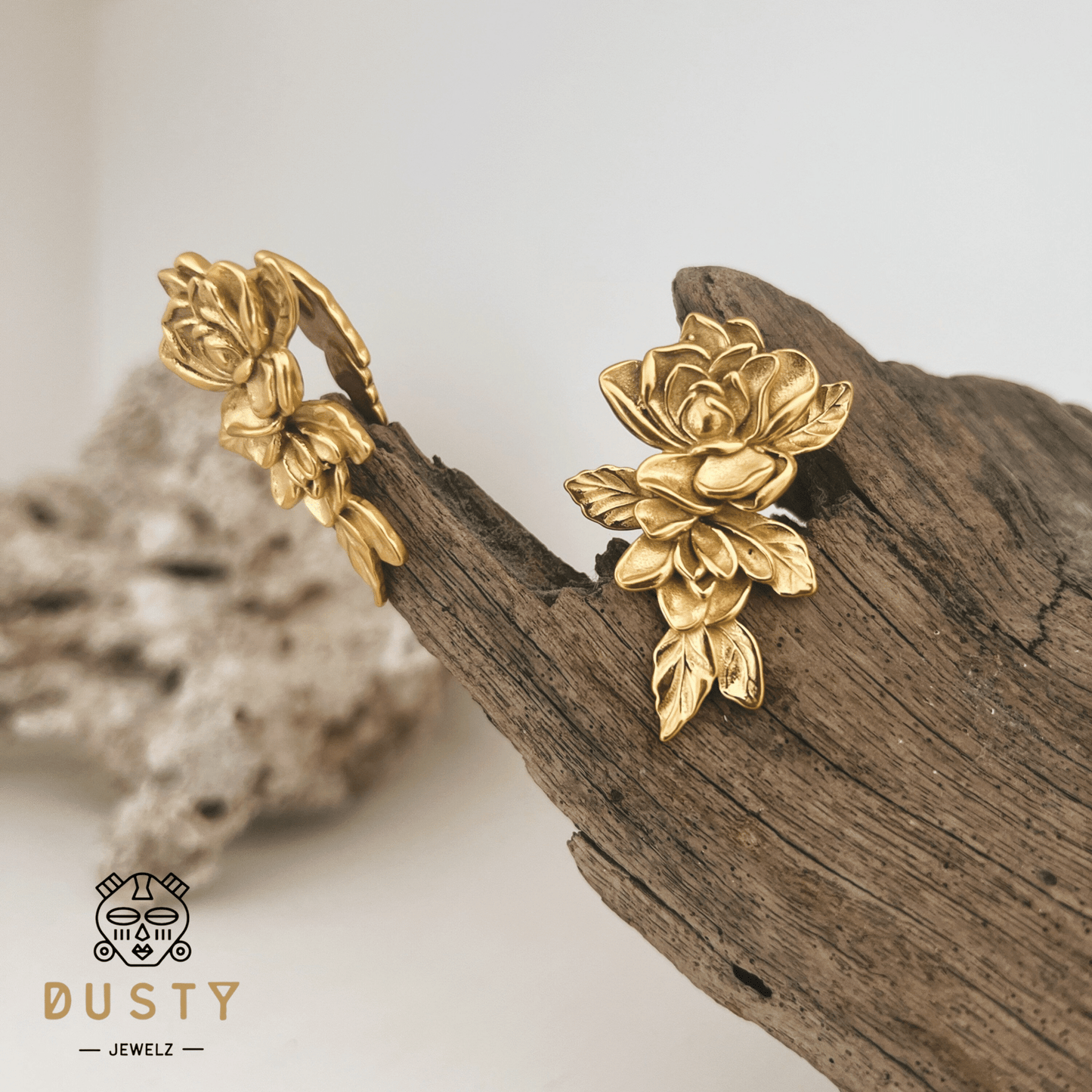 Rose Flower Ear Weights | Floral Lobe Hangers - DustyJewelz