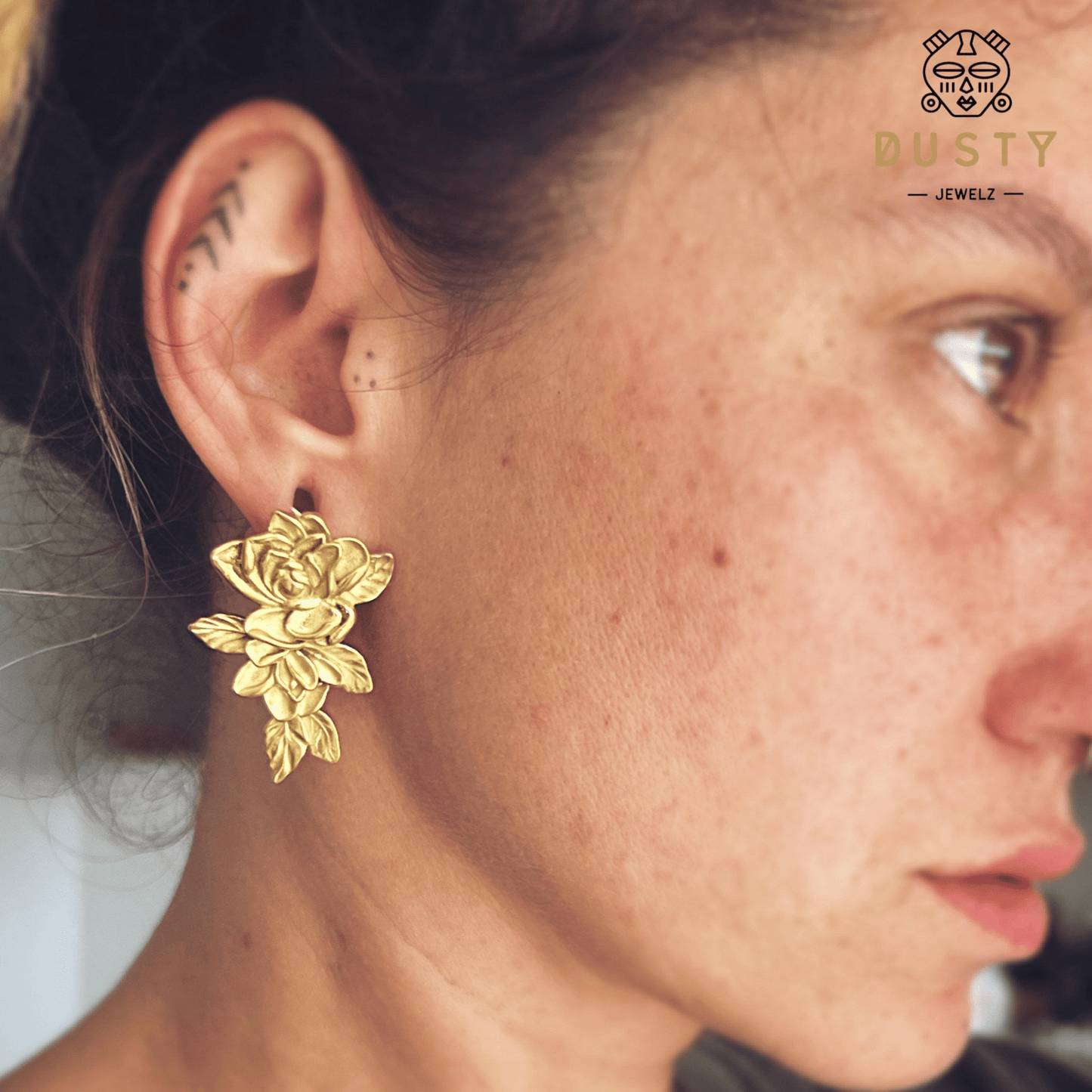 Rose Flower Ear Weights | Floral Lobe Hangers - DustyJewelz