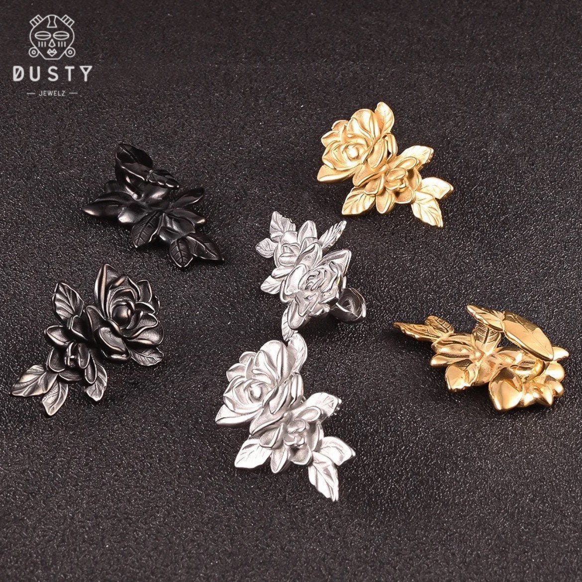 Rose Flower Ear Weights | Floral Lobe Hangers - DustyJewelz