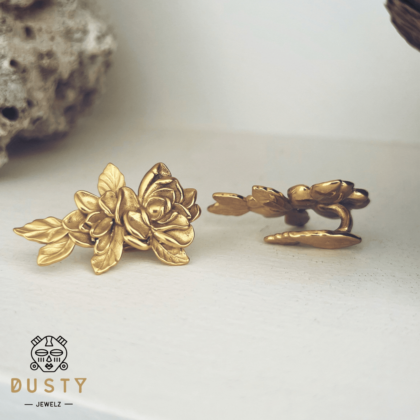 Rose Flower Ear Weights | Floral Lobe Hangers - DustyJewelz