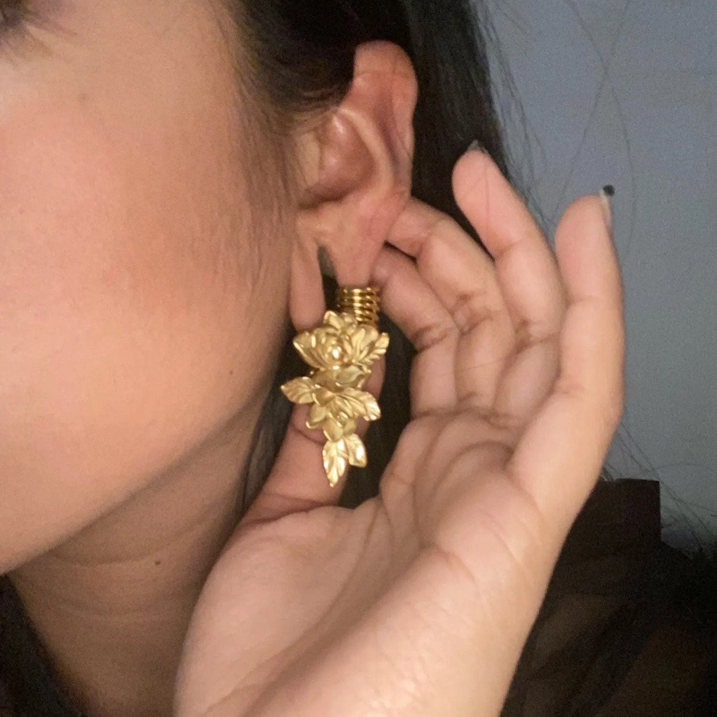 Rose Flower Ear Weights | Floral Lobe Hangers - DustyJewelz