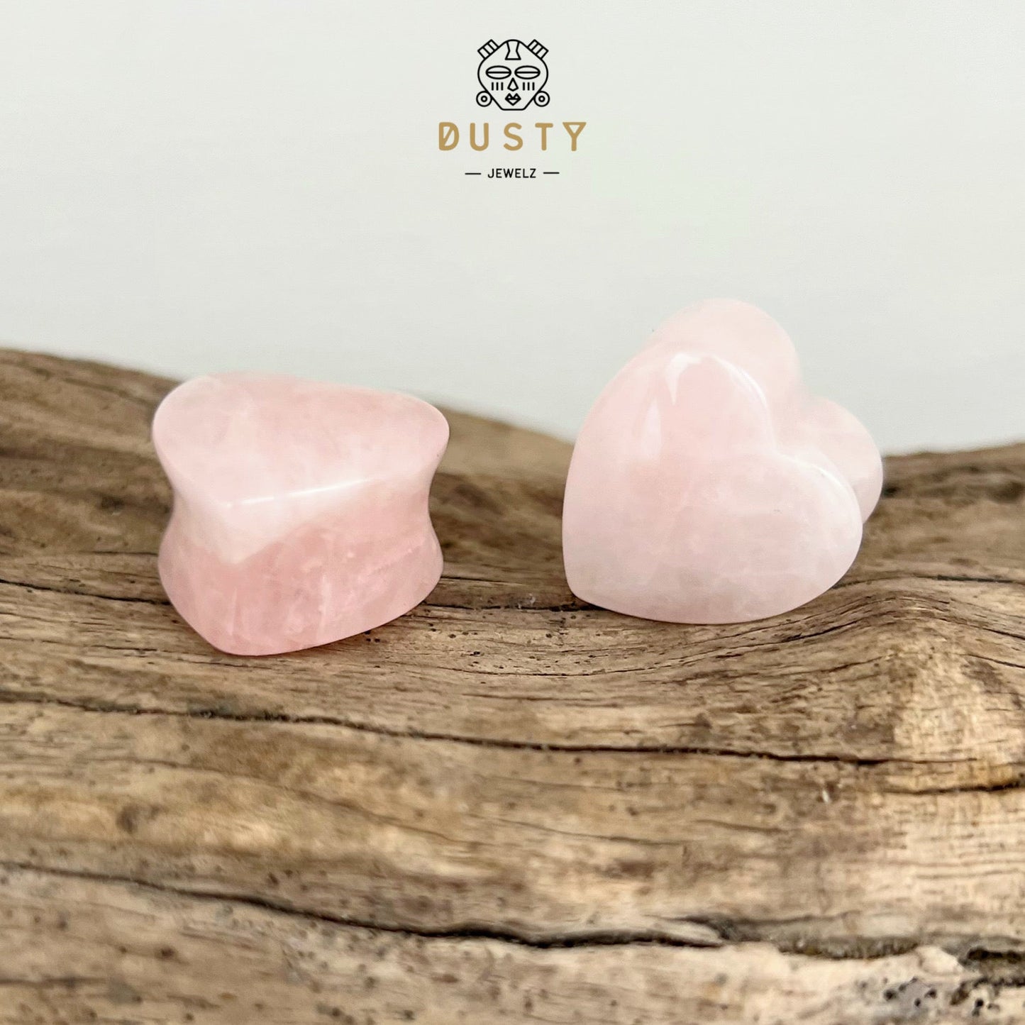 Rose Quartz Heart Shaped Stone Plugs | Double Flare - DustyJewelz