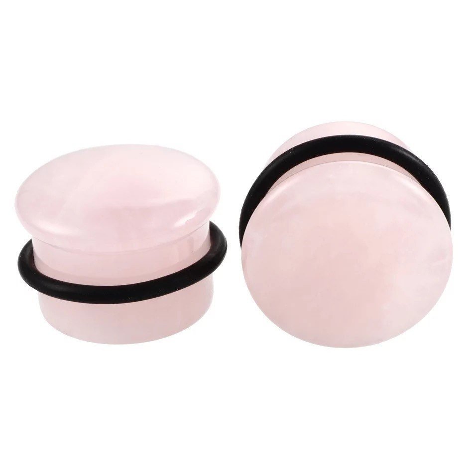 Rose Quartz Stone Plugs | Convex Single Flare - DustyJewelz