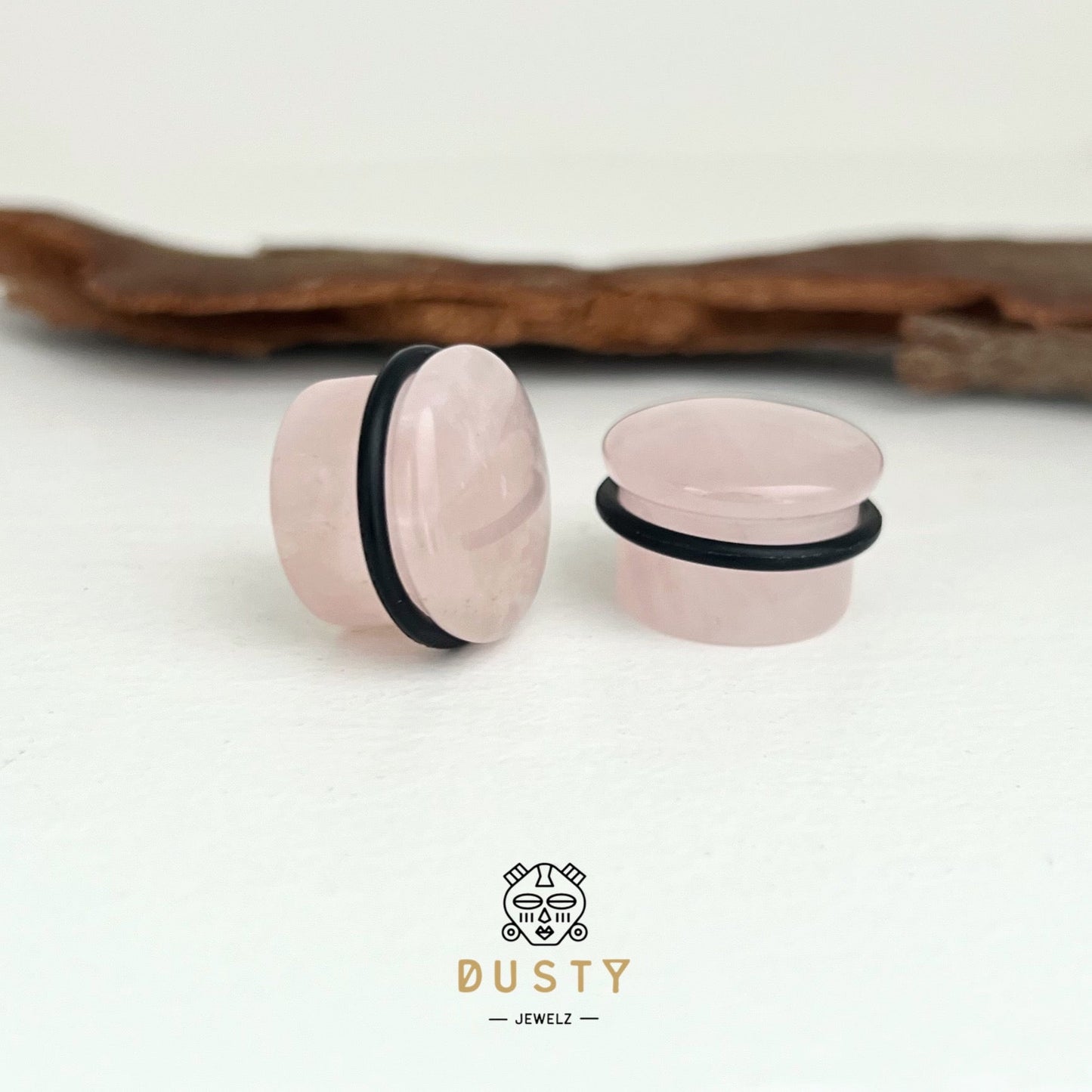 Rose Quartz Stone Plugs | Convex Single Flare - DustyJewelz