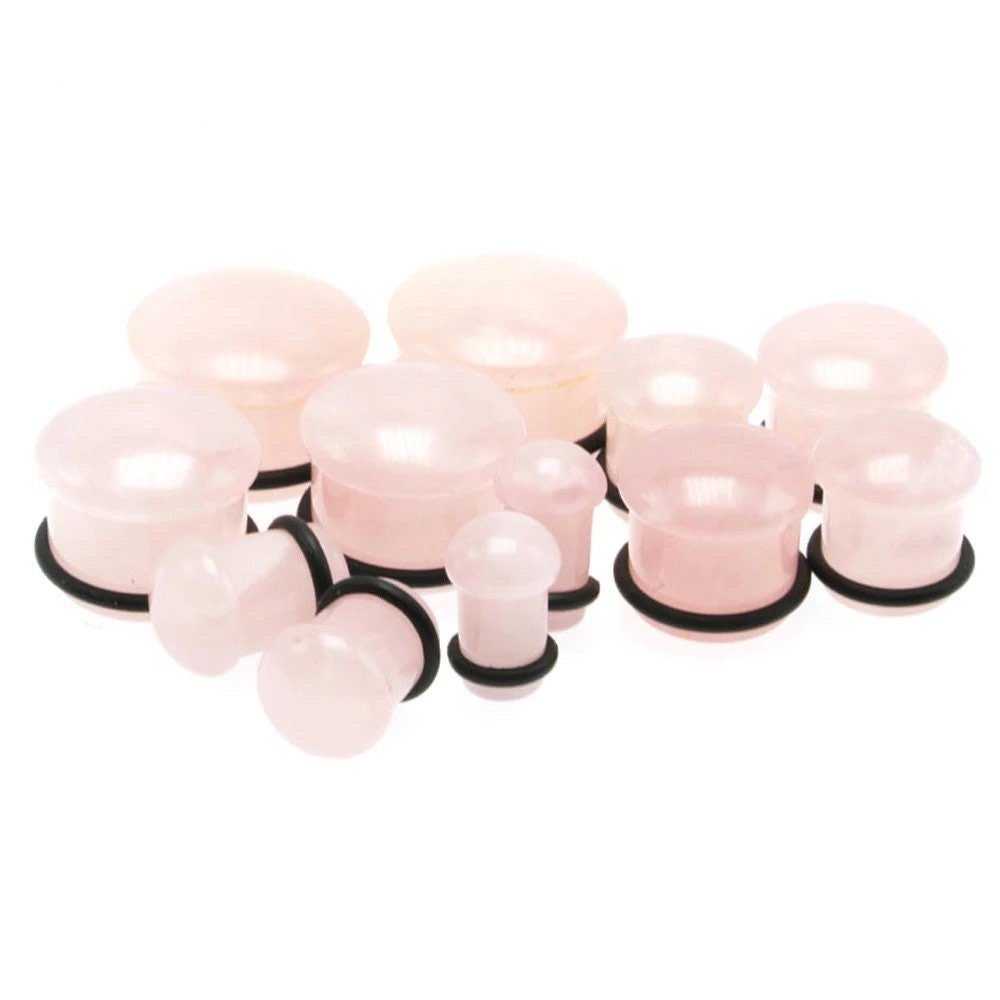 Rose Quartz Stone Plugs | Convex Single Flare - DustyJewelz