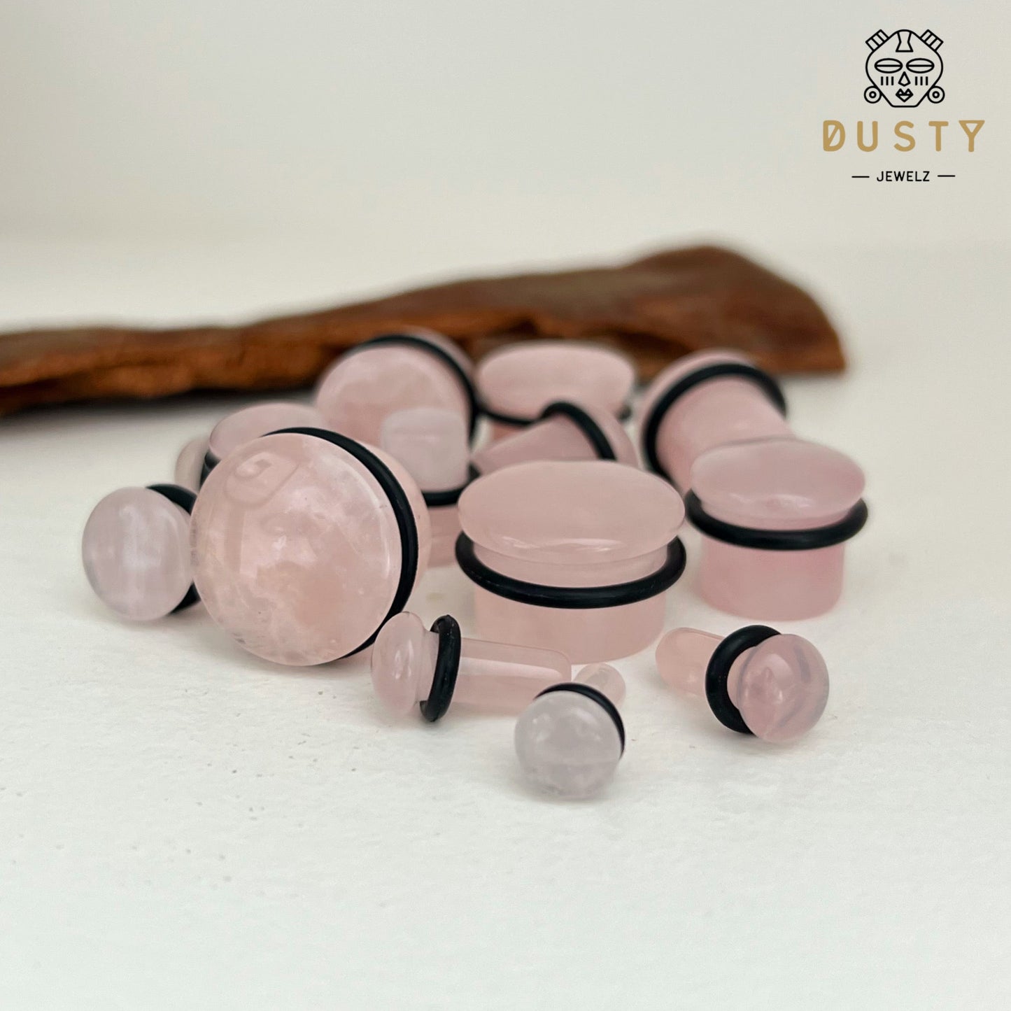 Rose Quartz Stone Plugs | Convex Single Flare - DustyJewelz