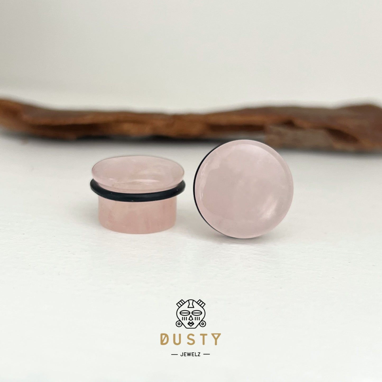 Rose Quartz Stone Plugs | Convex Single Flare - DustyJewelz