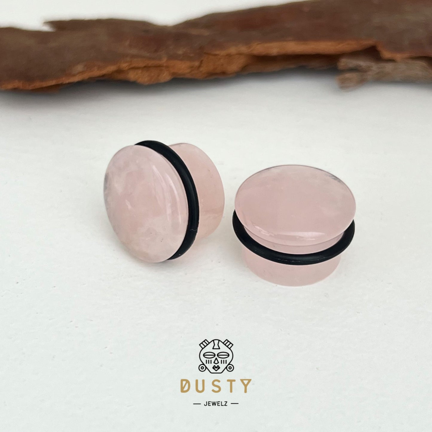 Rose Quartz Stone Plugs | Convex Single Flare - DustyJewelz