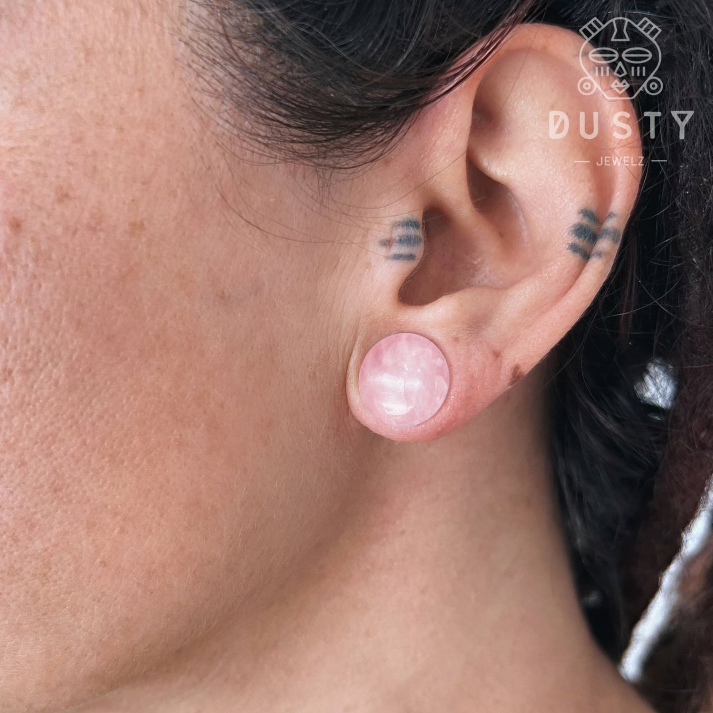 Rose Quartz Stone Plugs | Convex Single Flare - DustyJewelz
