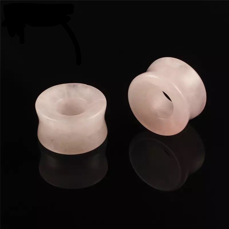 Rose Quartz Stone Tunnels | Double Flare - DustyJewelz