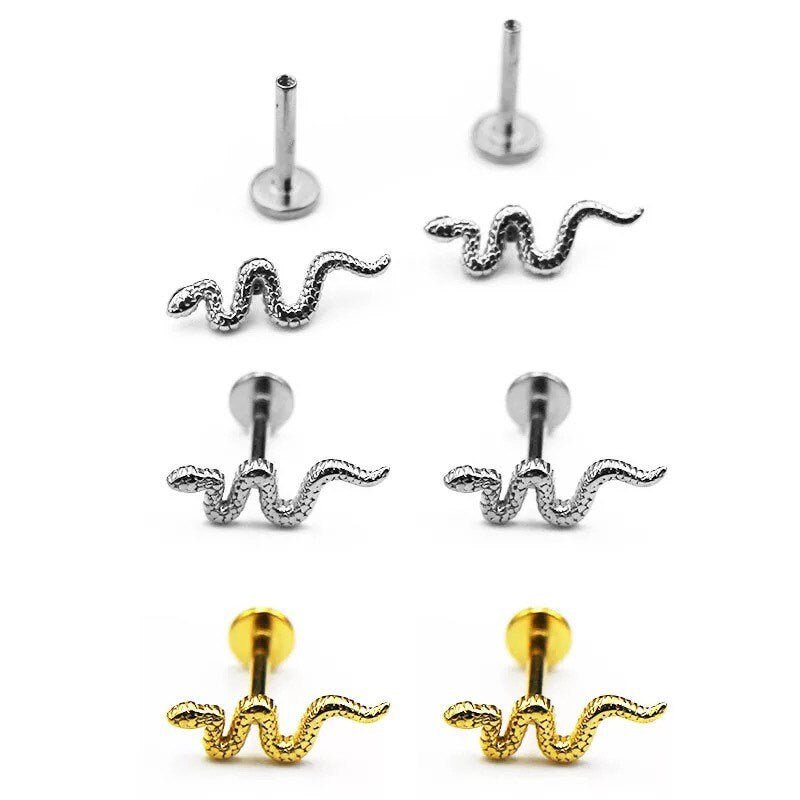 Snake Labret Stud | Internally Threaded - DustyJewelz