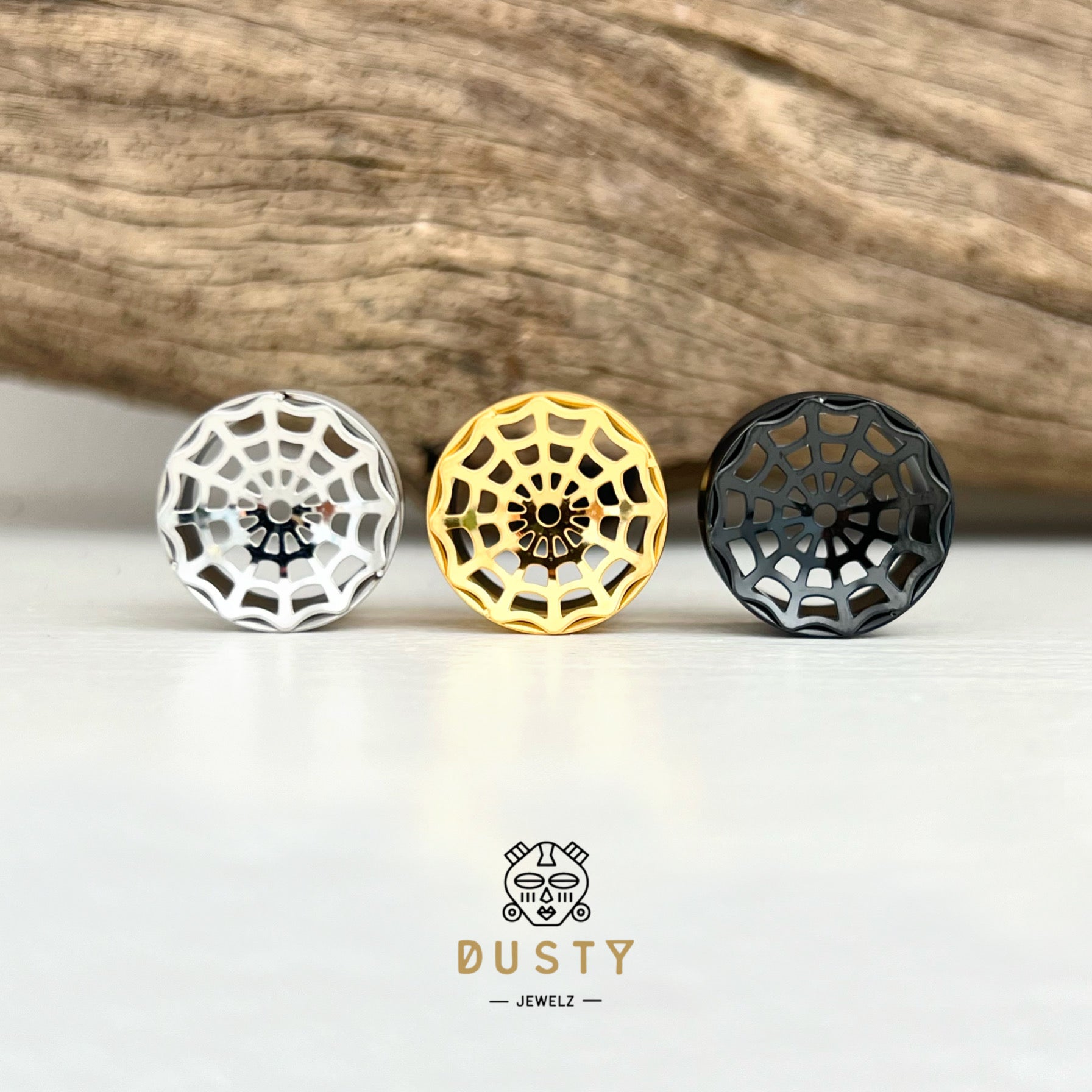 Spider Web Plugs | Laser Cut Double Flare Steel Tunnels - DustyJewelz