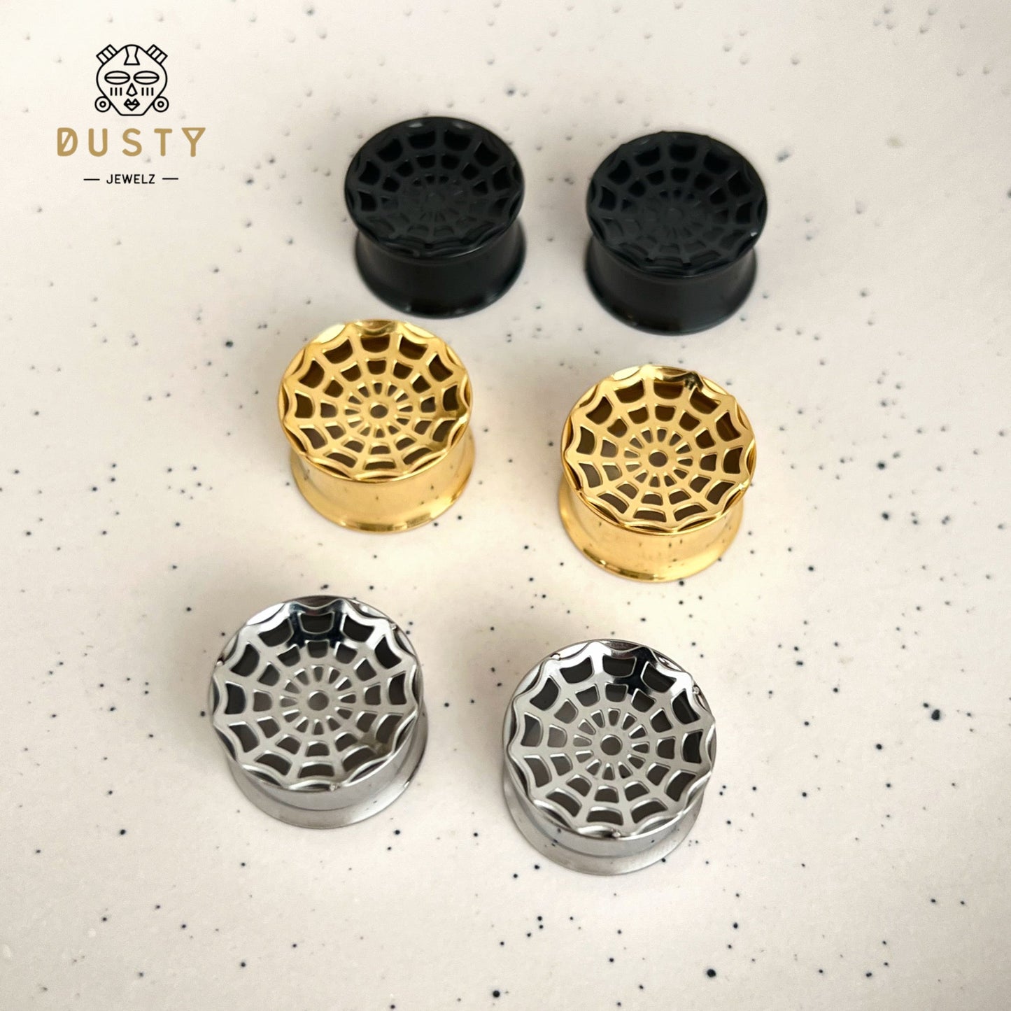 Spider Web Plugs | Laser Cut Double Flare Steel Tunnels - DustyJewelz