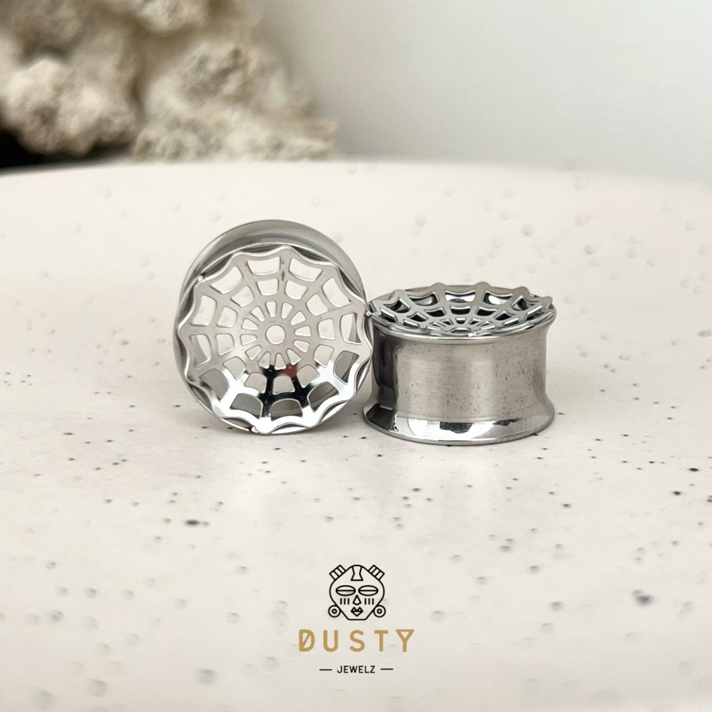 Spider Web Plugs | Laser Cut Double Flare Steel Tunnels - DustyJewelz