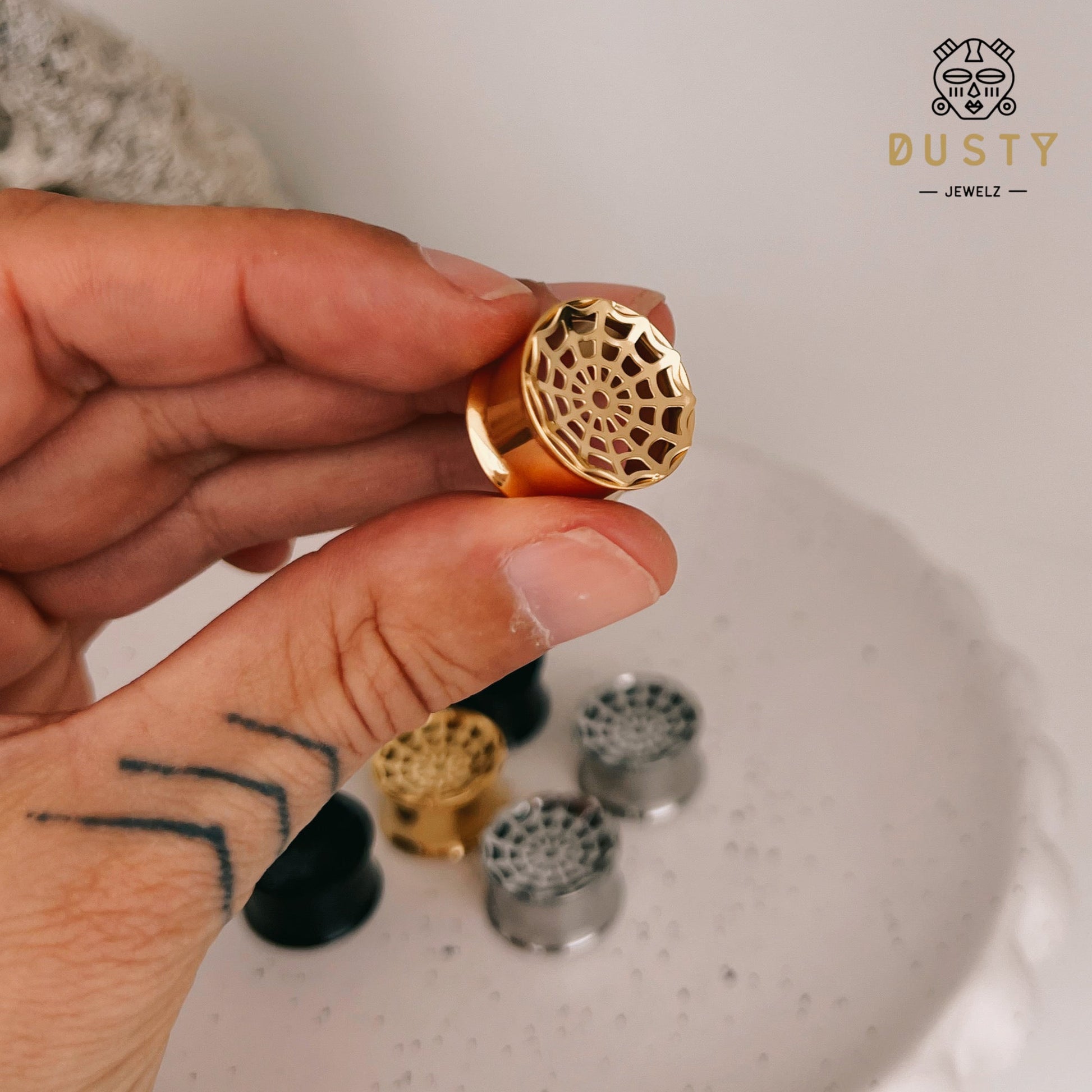 Spider Web Plugs | Laser Cut Double Flare Steel Tunnels - DustyJewelz