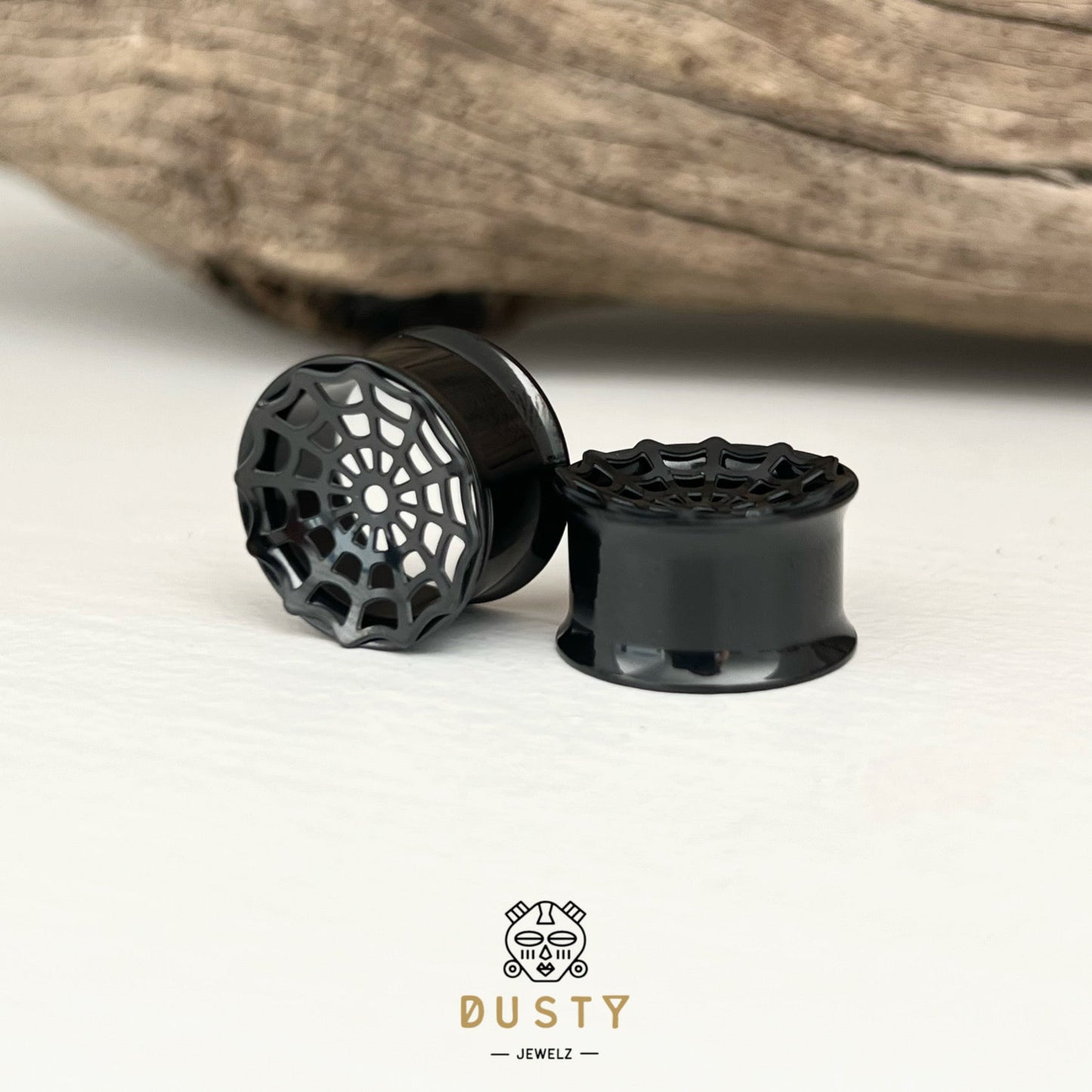 Spider Web Plugs | Laser Cut Double Flare Steel Tunnels - DustyJewelz