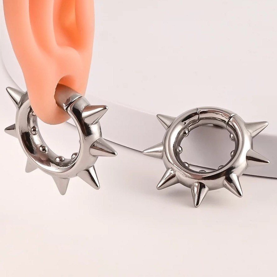 Spike Hoop Ear Weights | Hoops Earweights | Ear Hangers | Gauges Jewelry | Stretched Ears | Alternative Jewellery - DustyJewelz
