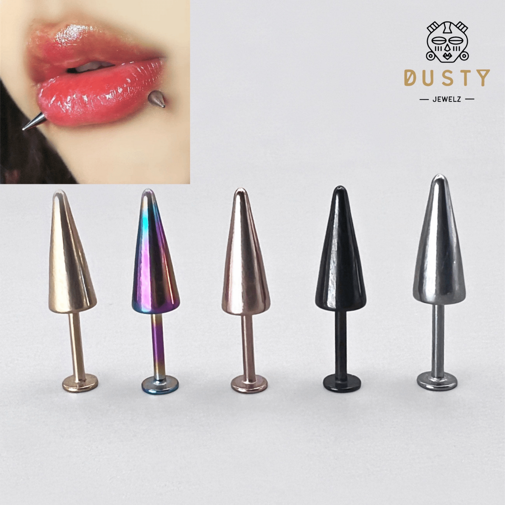 Spike Labret Ear Stud | Medusa | 16g Surgical Steel | Tragus Bar | Helix | Conch | Monroe | Philtrum | Ear Lobe | Lip Piercing | Snake Bite - DustyJewelz