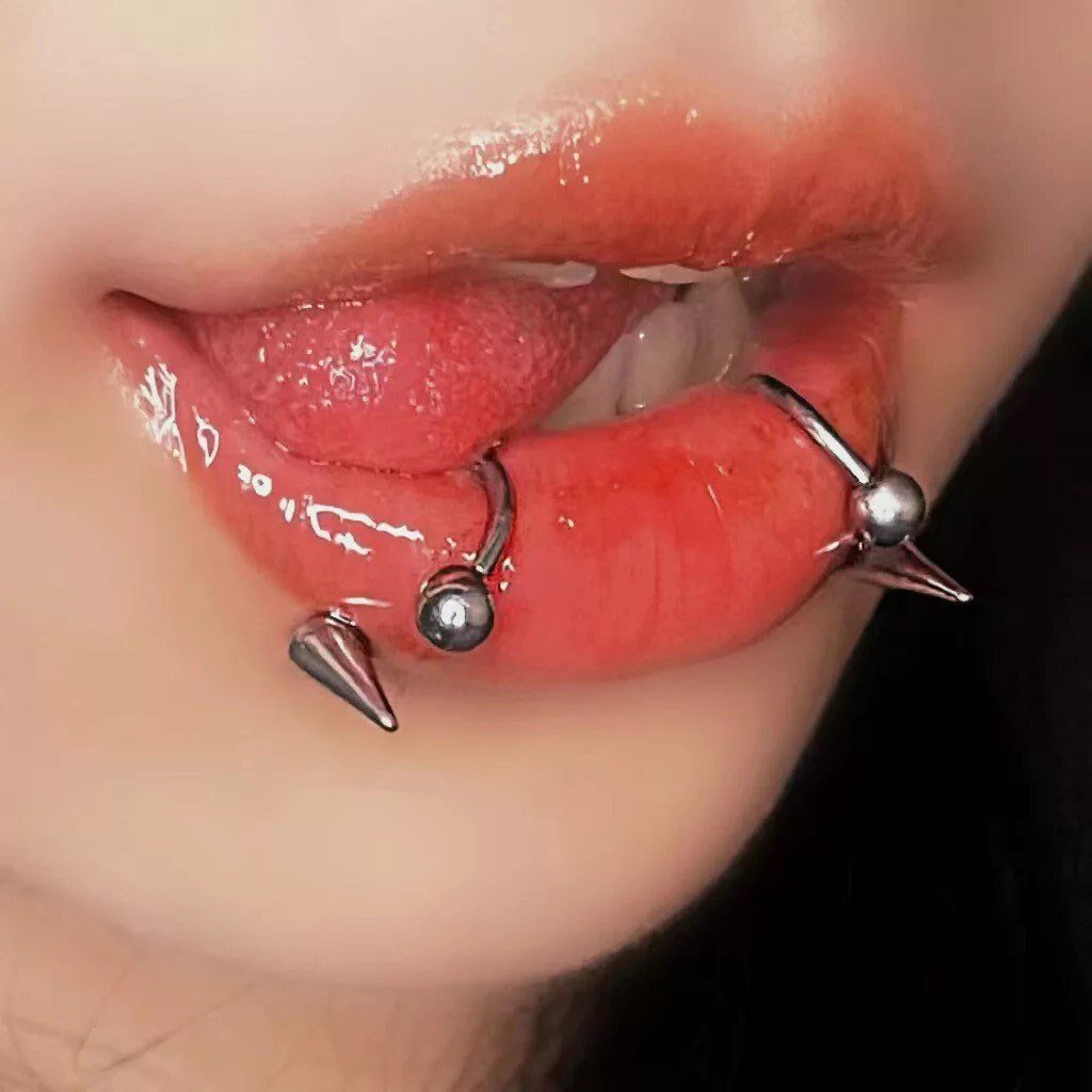 Spike Lippy Loop Labret Ring Horseshoe | Snake Bite Piercing | Lip Hugger - DustyJewelz