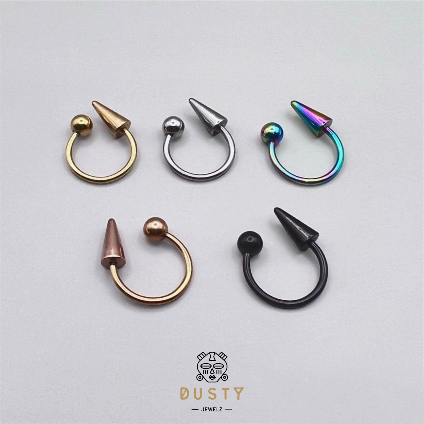Spike Lippy Loop Labret Ring Horseshoe | Snake Bite Piercing | Lip Hugger - DustyJewelz