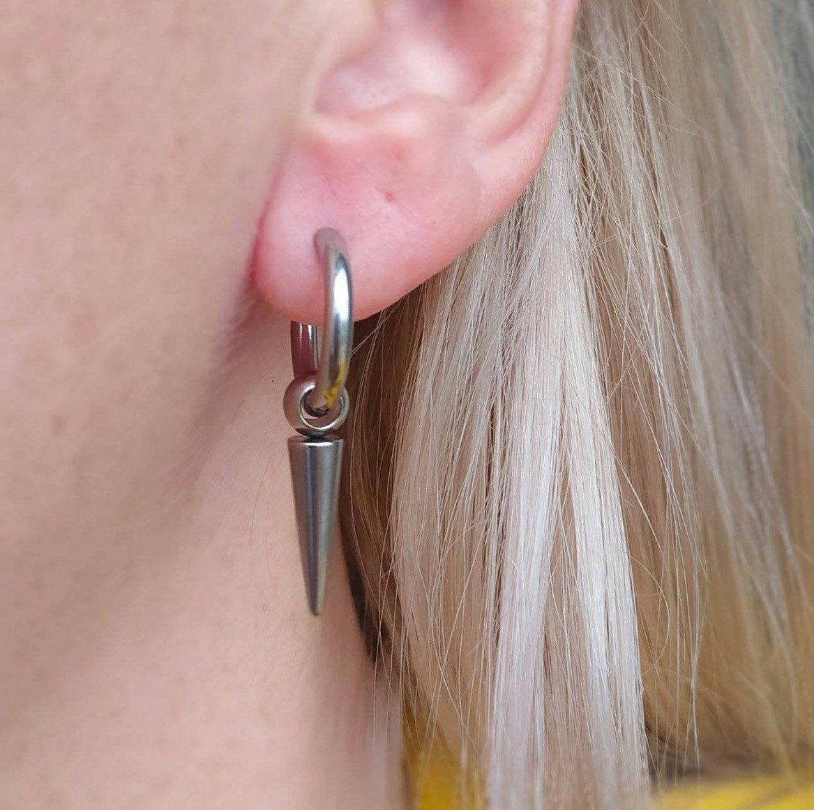 Spike Punk Earrings | Huggies | Stainless Steel | Punk Jewelry | Men’s Earring | Ear Huggie Dangle Spikes - DustyJewelz