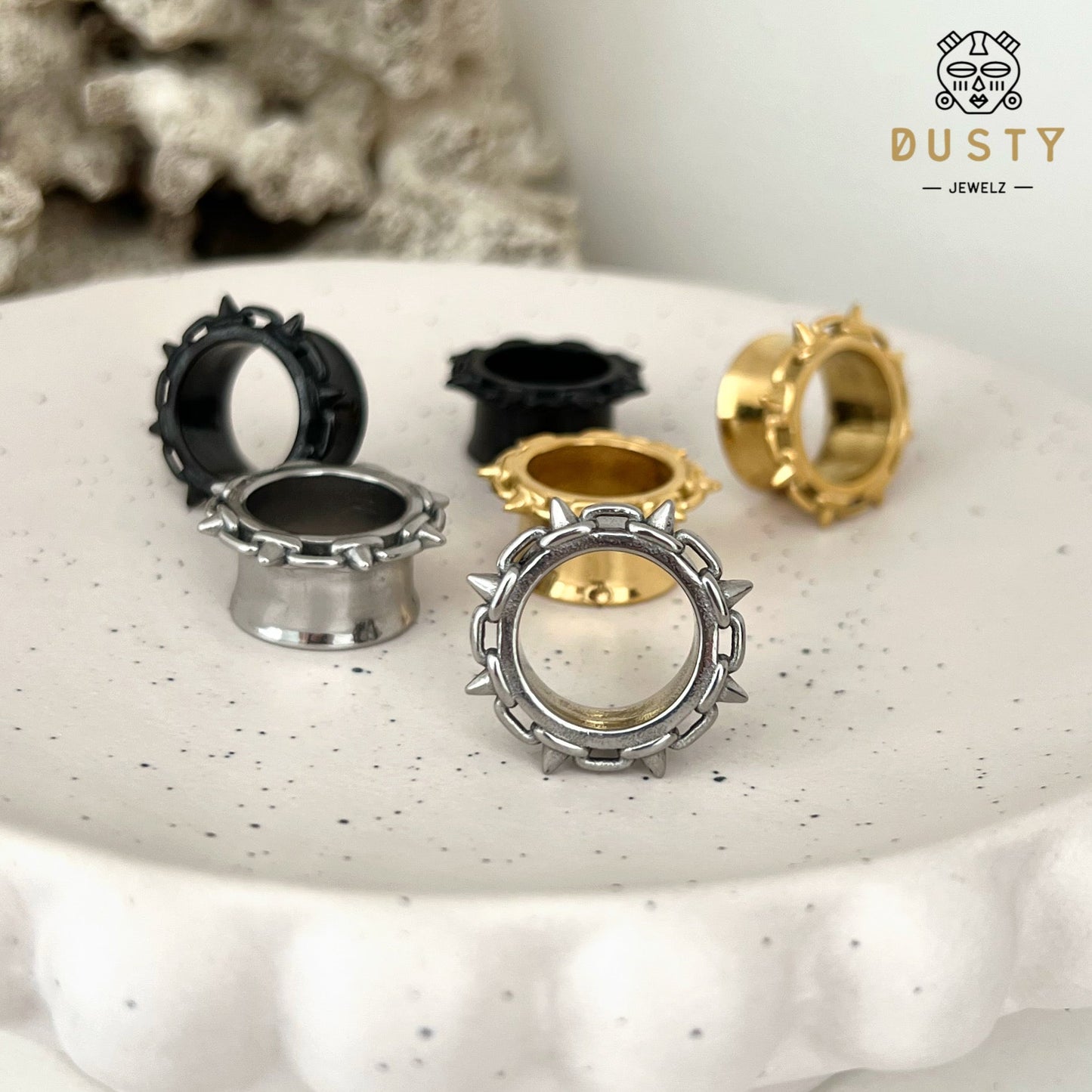 Spike Rimmed Ear Tunnels | Stainless Steel Double Flare - DustyJewelz
