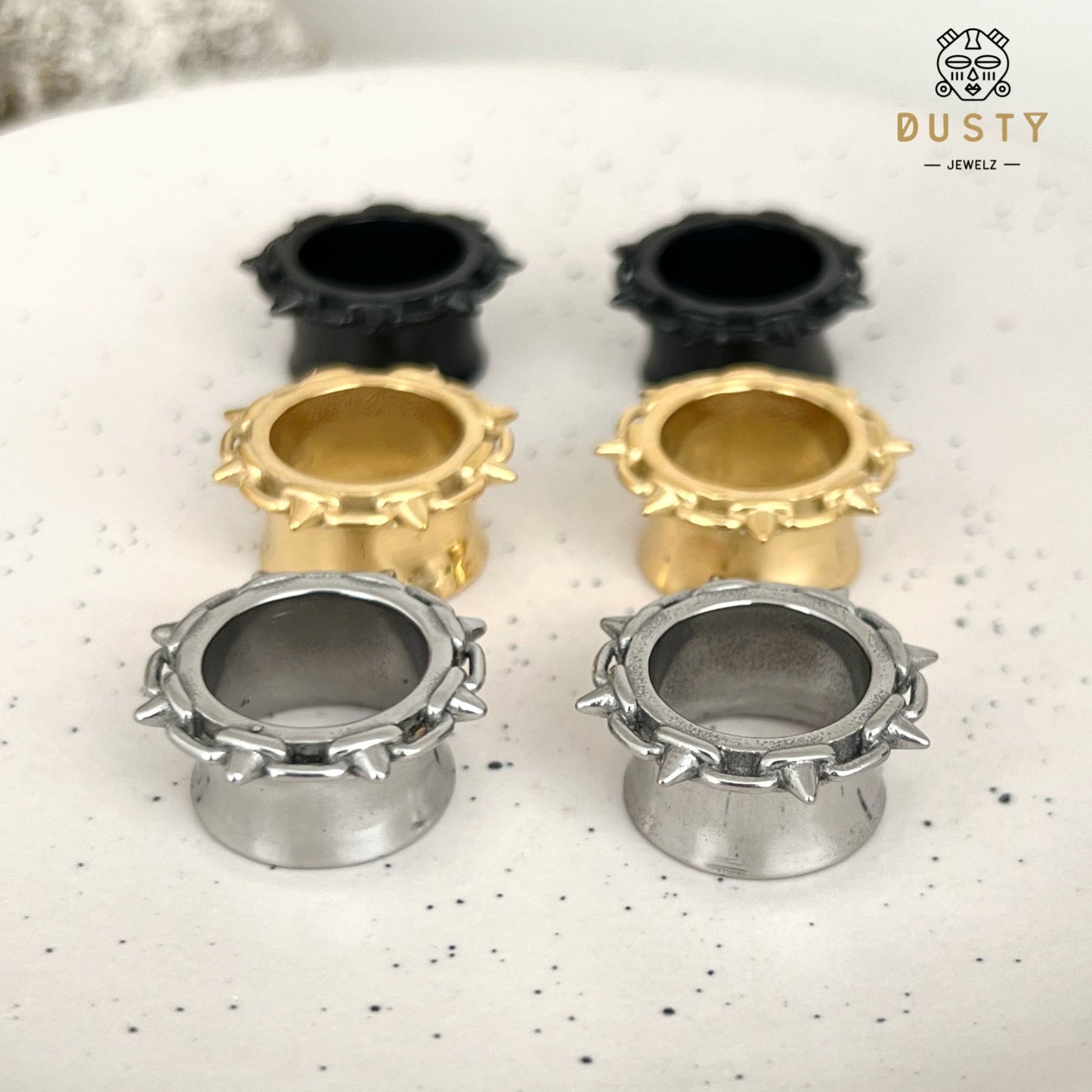 Spike Rimmed Ear Tunnels | Stainless Steel Double Flare - DustyJewelz