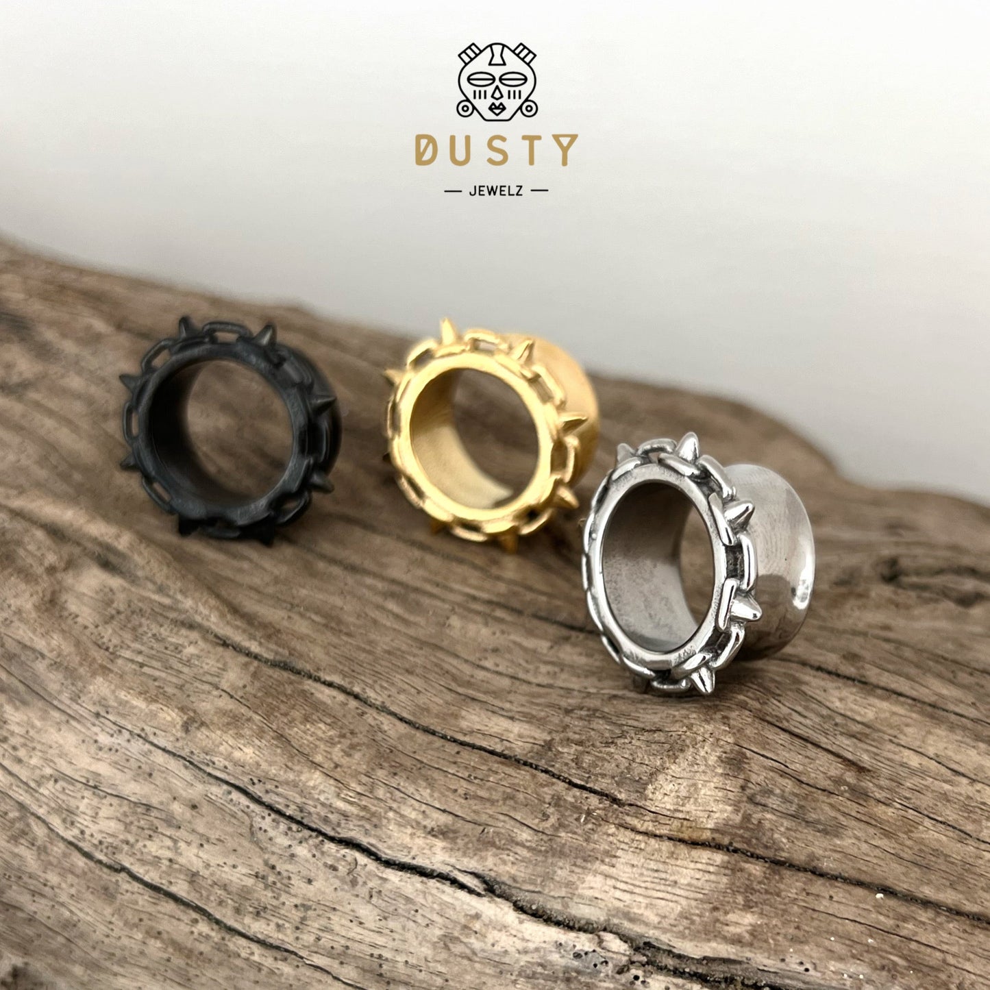 Spike Rimmed Ear Tunnels | Stainless Steel Double Flare - DustyJewelz