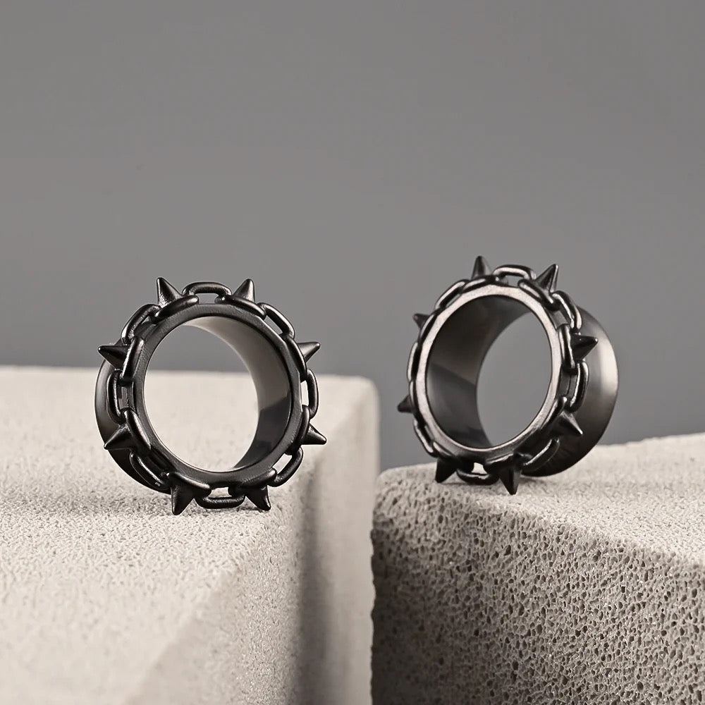 Spike Rimmed Ear Tunnels | Stainless Steel Double Flare - DustyJewelz