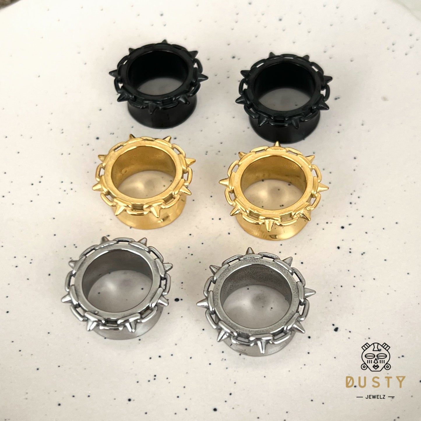 Spike Rimmed Ear Tunnels | Stainless Steel Double Flare - DustyJewelz