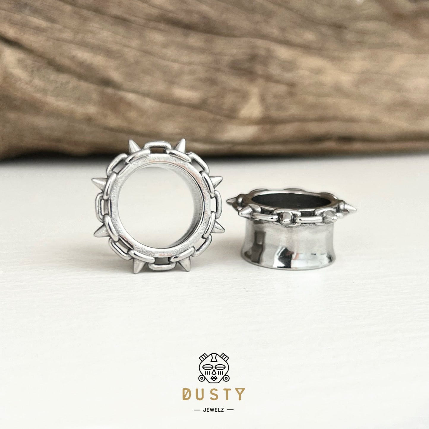 Spike Rimmed Ear Tunnels | Stainless Steel Double Flare - DustyJewelz