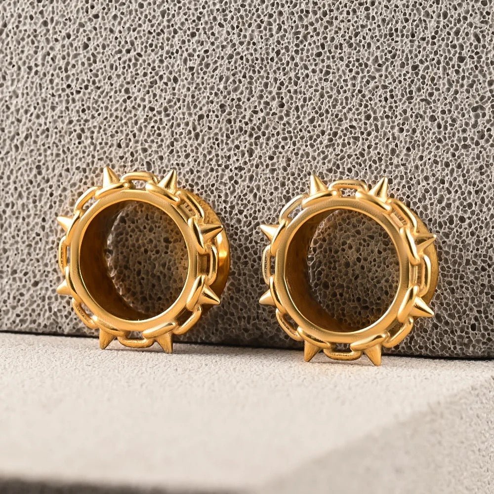 Spike Rimmed Ear Tunnels | Stainless Steel Double Flare - DustyJewelz