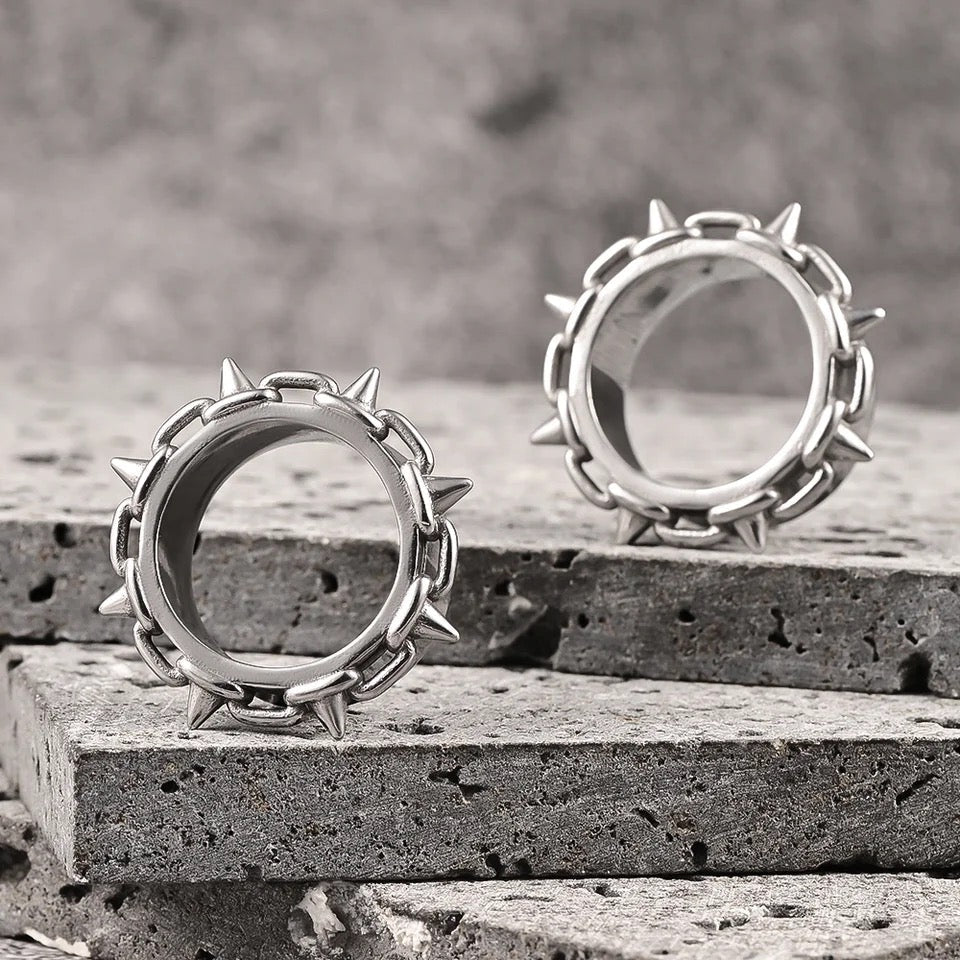 Spike Rimmed Ear Tunnels | Stainless Steel Double Flare - DustyJewelz