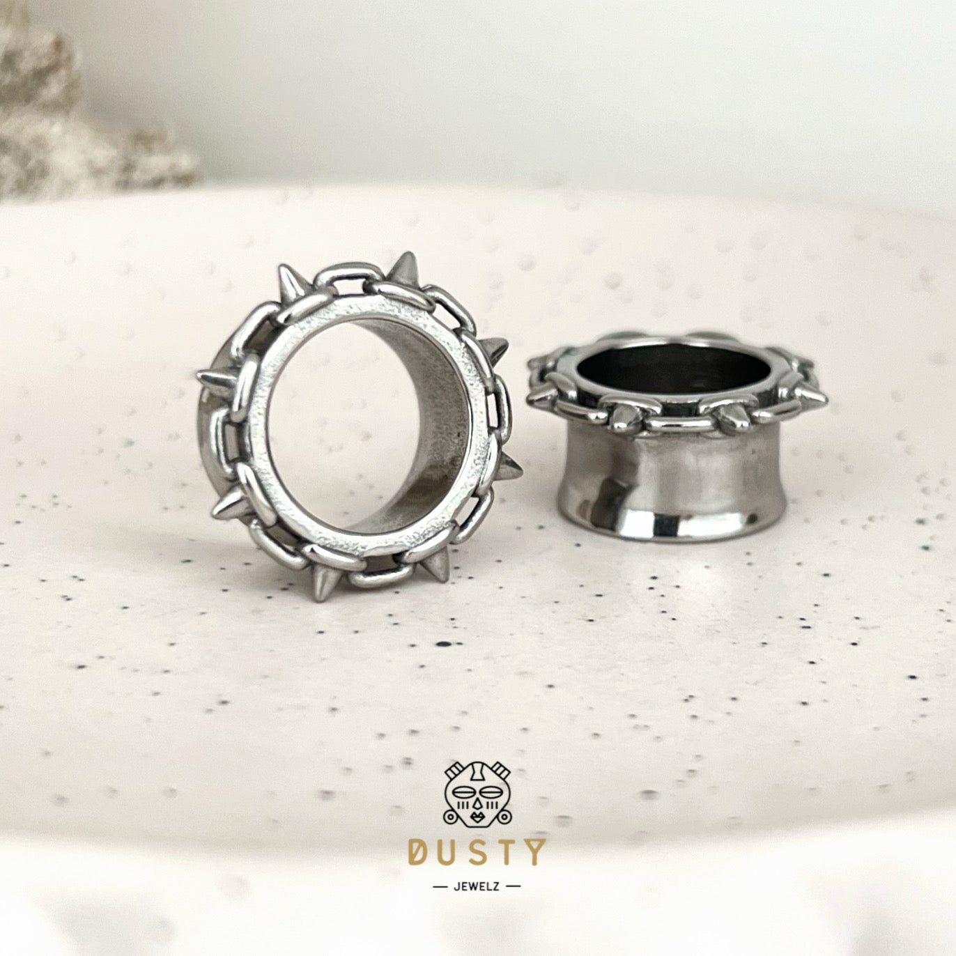 Spike Rimmed Ear Tunnels | Stainless Steel Double Flare - DustyJewelz