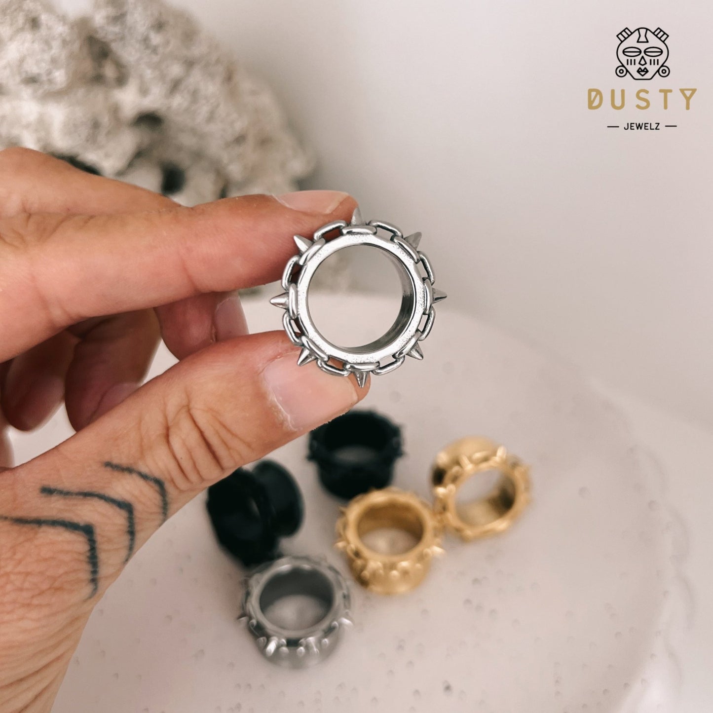 Spike Rimmed Ear Tunnels | Stainless Steel Double Flare - DustyJewelz