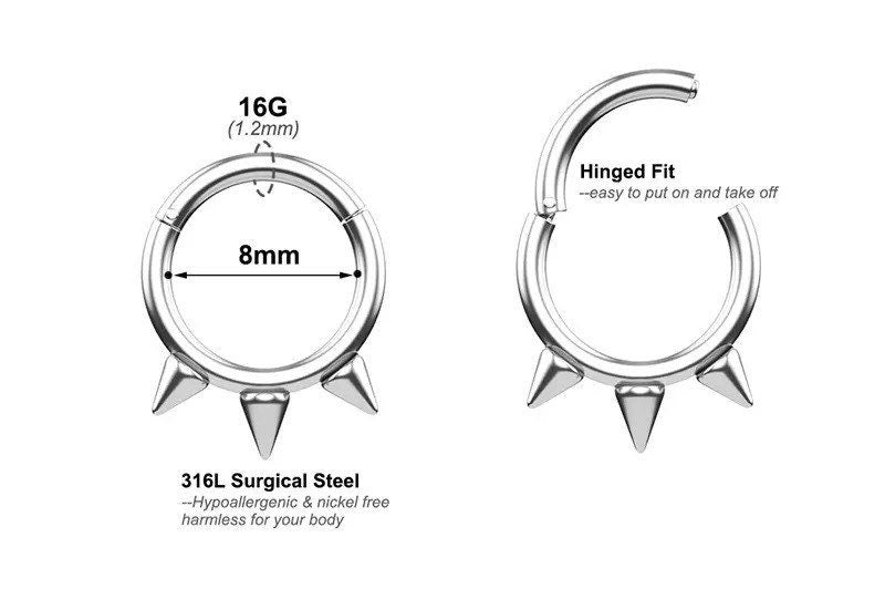 Spike Septum Ring | Steel Clicker - DustyJewelz