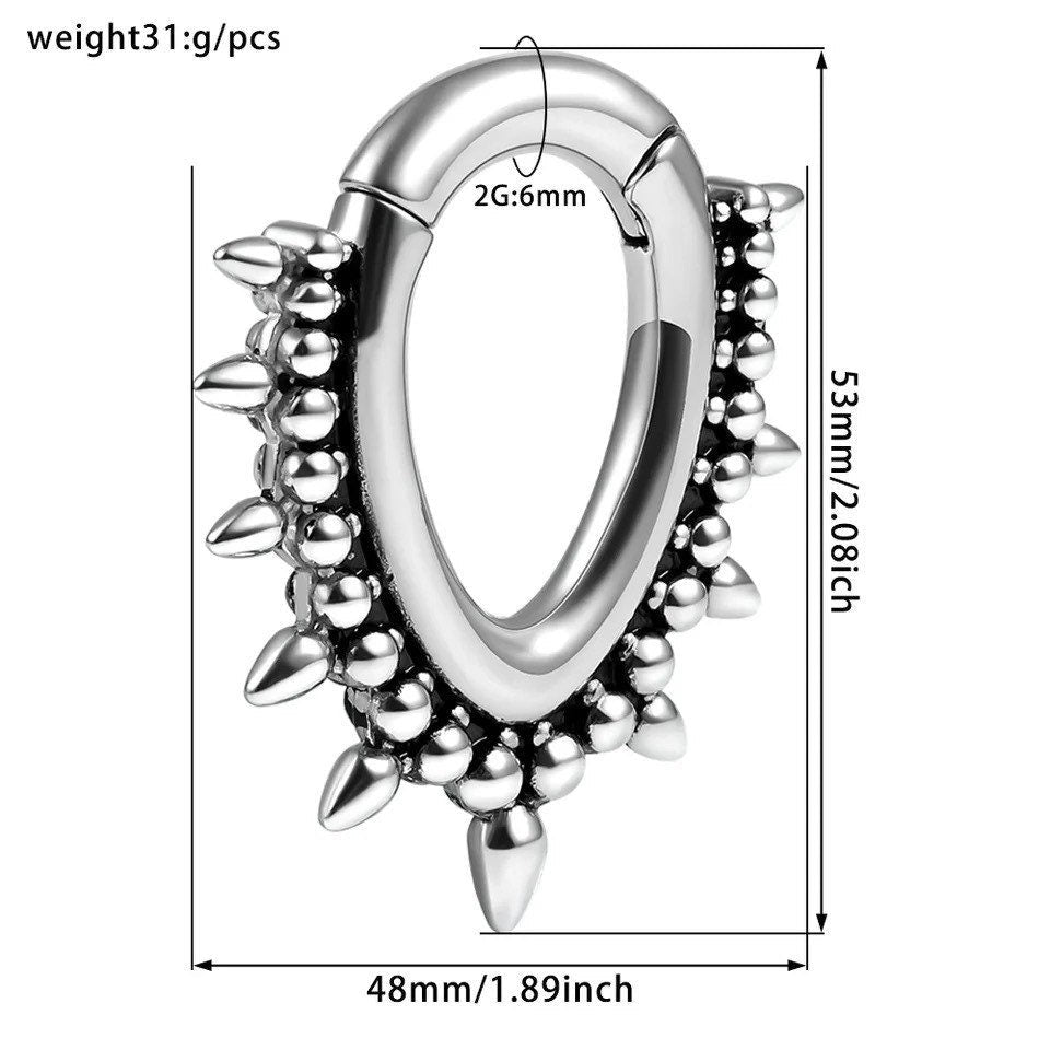 Spike Teardrop Hoop Ear Weights | Hoops Earweights | Ornamental Ear Hangers | Gauges Jewelry | Stretched Ears | Alternative Jewellery - DustyJewelz