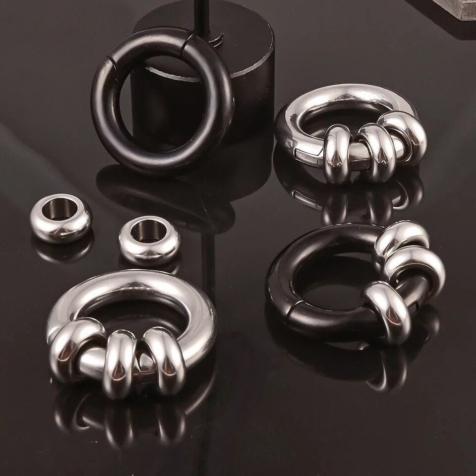 Stacked Circle Ear Weights | Stainless Steel Gauge Ear Weight | Multi Hoops | Ear Plugs | Body Jewelry | Ear Hanger - DustyJewelz