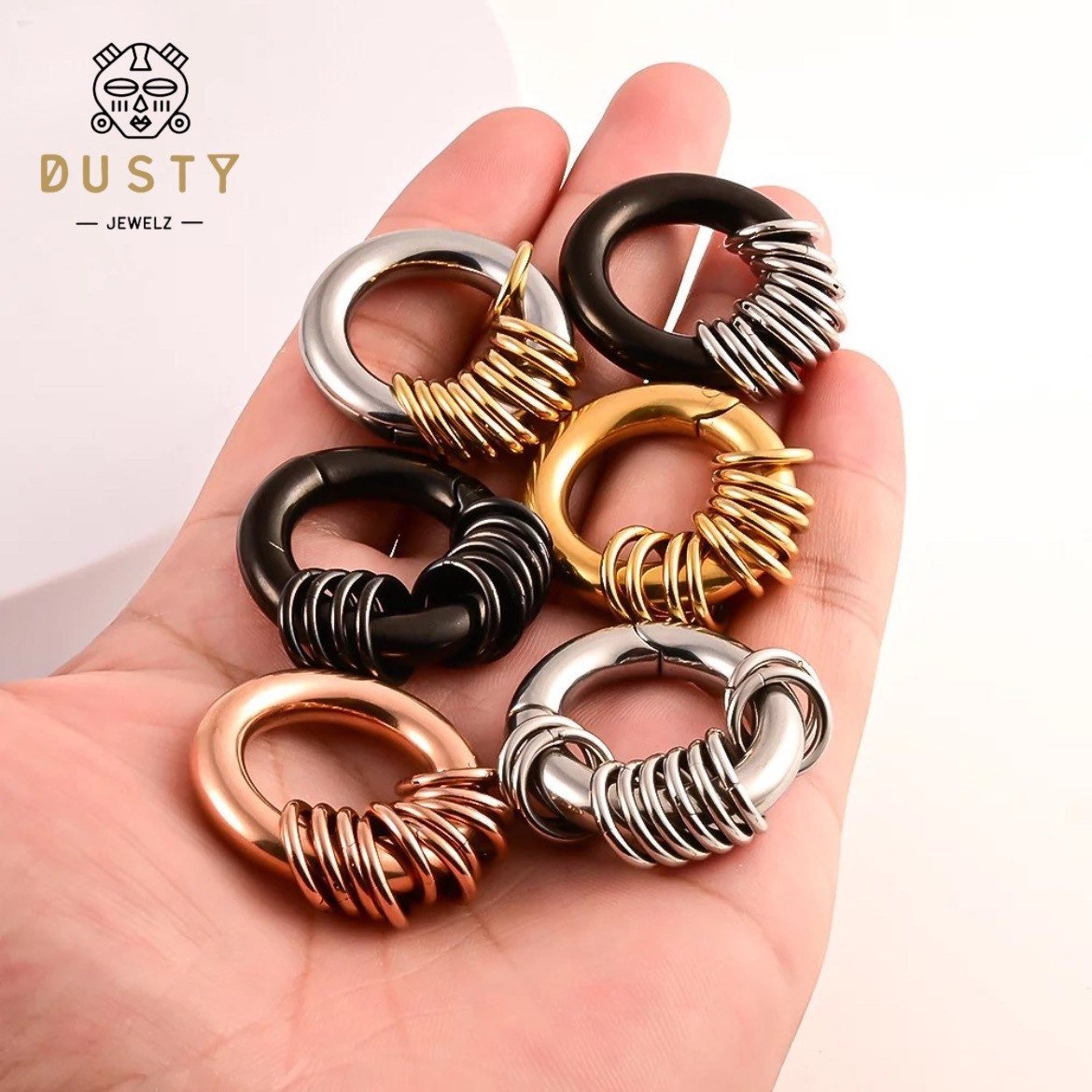 Stacked Circle Ear Weights | Stainless Steel Gauge Magnetic Ear Weight | Multi Hoops | Ear Plugs | Body Jewelry | Ear Hanger - DustyJewelz