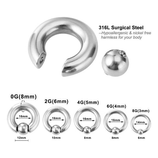 Steel Spring Loaded Ball Closure Ring | BCR Piercing Rings | CBR - DustyJewelz