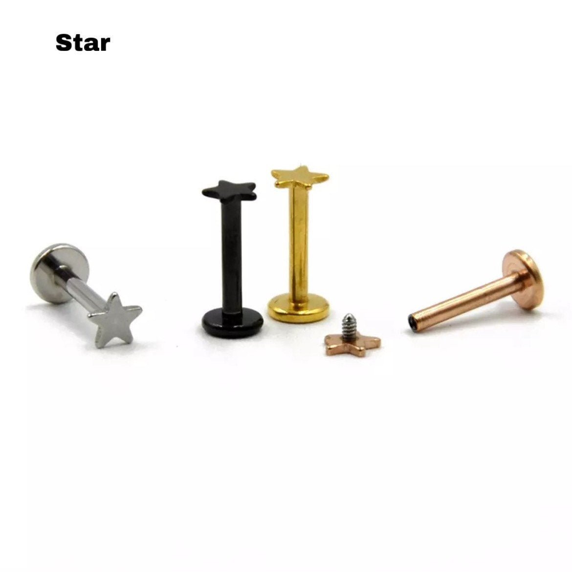 Sun Moon Stars Labret Stud | Internally Threaded | Cartilage Earring 16g | Tragus Bar | Helix | Monroe | Philtrum | Medusa - DustyJewelz