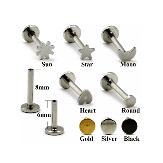 Sun Moon Stars Labret Stud | Internally Threaded | Cartilage Earring 16g | Tragus Bar | Helix | Monroe | Philtrum | Medusa - DustyJewelz