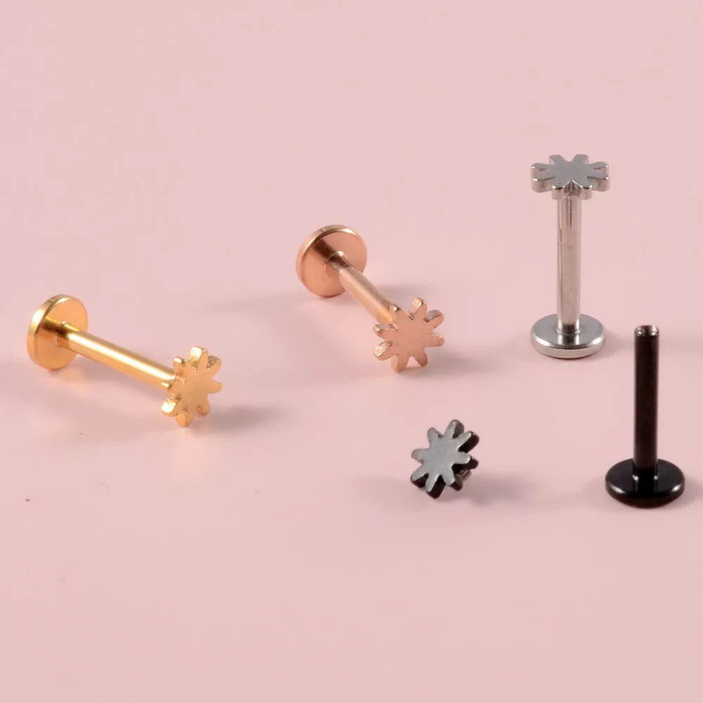 Sun Moon Stars Labret Stud | Internally Threaded | Cartilage Earring 16g | Tragus Bar | Helix | Monroe | Philtrum | Medusa - DustyJewelz