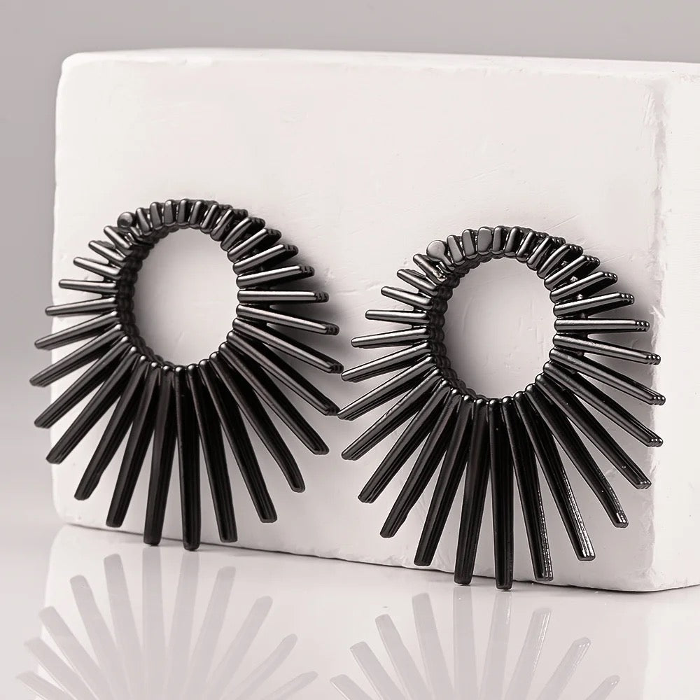Sun Ray Circle Ear Weights | Fan Spike Hinged Hoop Hangers - DustyJewelz
